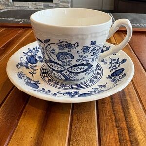 MT663 Enoch Wedgewood Tunstall Ltd. Blue Heritage/Onion Teacup & Saucer